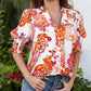 👚 50% RABATT NU! 🌺 Kvinnors Blommig V-ringad Puffärm Blus – Romantiska Puffärmar, Konstnärligt Blommönster & Mångsidig Stil För En Elegant Look ✨