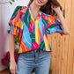 👚 50% RABATT NU! 🌺 Kvinnors Blommig V-ringad Puffärm Blus – Romantiska Puffärmar, Konstnärligt Blommönster & Mångsidig Stil För En Elegant Look ✨