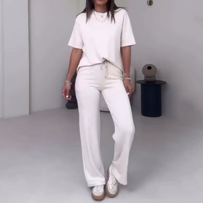 Women's Solid Short-Sleeve Tops ＆ Pants Two-Piece Set