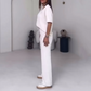 Women's Solid Short-Sleeve Tops ＆ Pants Two-Piece Set