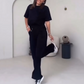 Women's Solid Short-Sleeve Tops ＆ Pants Two-Piece Set
