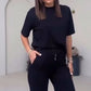 Women's Solid Short-Sleeve Tops ＆ Pants Two-Piece Set