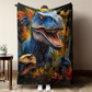 Vibrant Dinosaur Print Flannel Throw Blanket