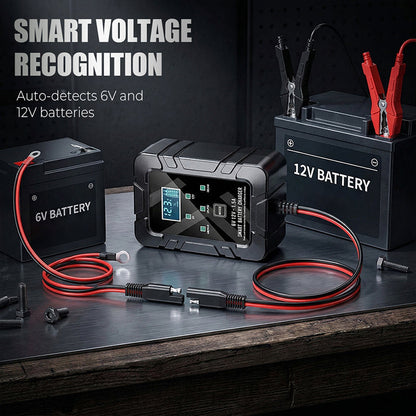 🔥🎁Nyhet 50 % RABATT🔥Smart 6V/12V batteriladdare – 7-stegs laddning, pulsreparation & LCD-skärm 🔋⚡