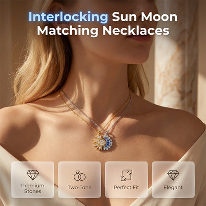 🌞 50% RABATT NU! 🌙 Sol & Måne Hängsmycke Set – Ihopkopplbart, Bergkristall & Tvåfärgat – Perfekt för Par & Bästisar 💖