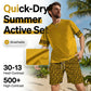 👕 50% RABATT! 💛 Herr gul grafisk tryckt kortärmad träningsset – Bekväm, sportig & perfekt för träning och fritid – stick resistant & sval bomull 🔥