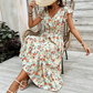 👗 50% RABATT NU!🌸 Blommig V-ringad Klänning med Smockad Midja – Flatterärm & A-linje – Elegant Sommar- & Semesterklänning 🥂