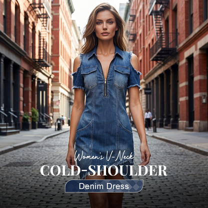 🔥50% RABATT NU!!🔥👖Dammklänning i denim med V-ringning och bar axel