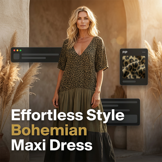 🐆 50% RABATT NU! 🌺 Bohemisk Leopard Maxiklänning – Lagrad V-ringning & Flödande Kjol – Fjäderlätt, Diskret & Smickrande 🏝️