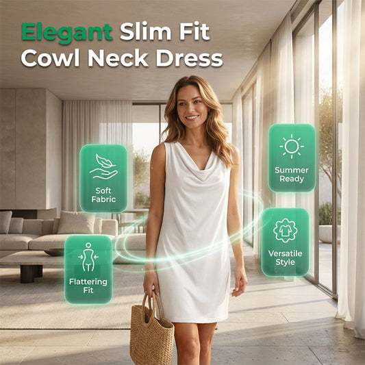 👗 BEGRÄNSAD TID: 50% RABATT! 💥 Elegant Smal Passform Cowl-ringad Klänning – Ärmälös, Sidfickor, Mångsidig ✨