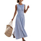 👗 50 % RABATT NU! 🌊 Randig ärmlös maxiklänning för kvinnor – midjeband, ledig stil & perfekt för sommaren ✨